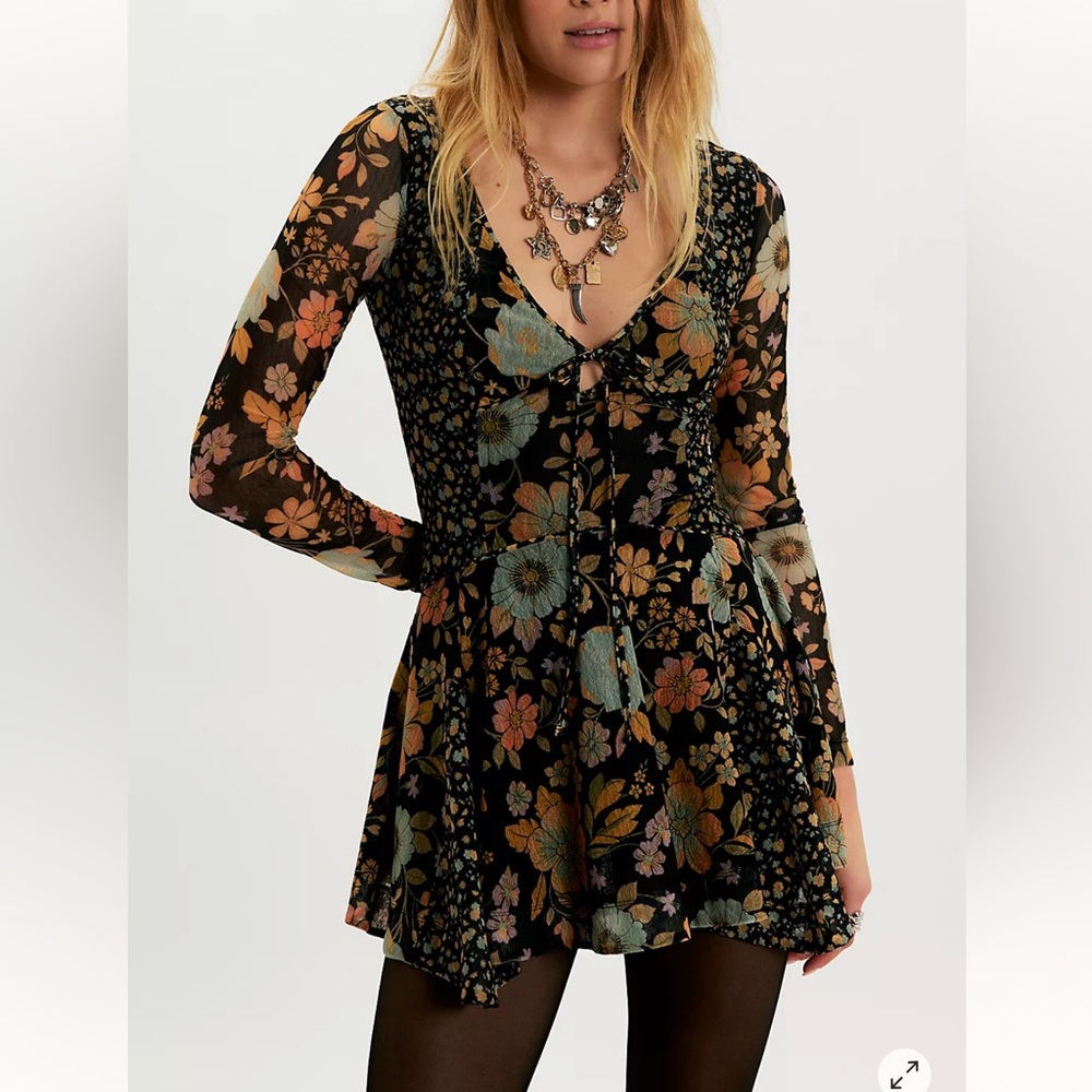 Free People Black and Orange Floral Mini Dress
